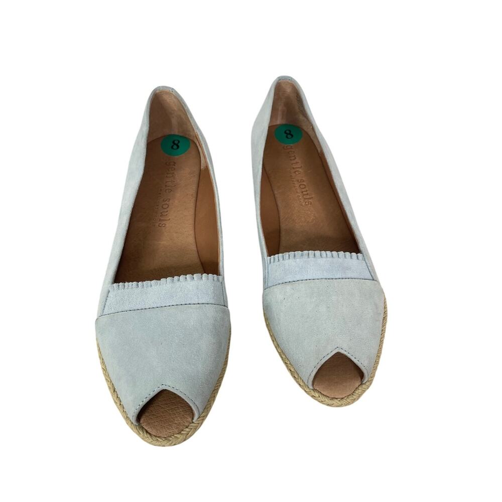 gentle souls Light Gray Suede Peep-Toe Espadrille Flats